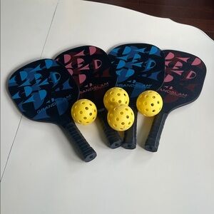 Grand Slam Blue and Red Pickleball Paddle Set with Yellow Balls
